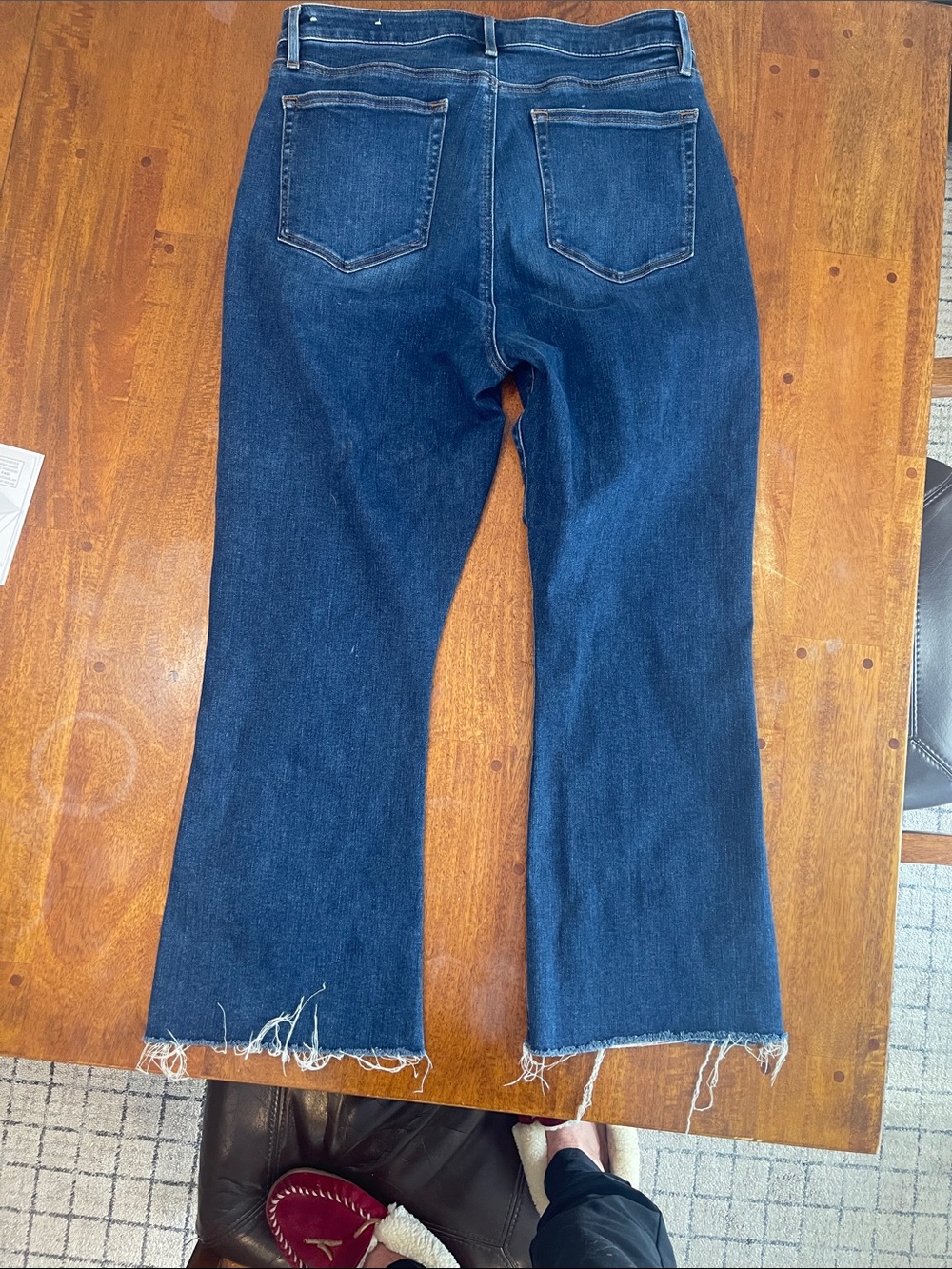 LOFT Dark Blue Wide Leg Raw Hem Jeans